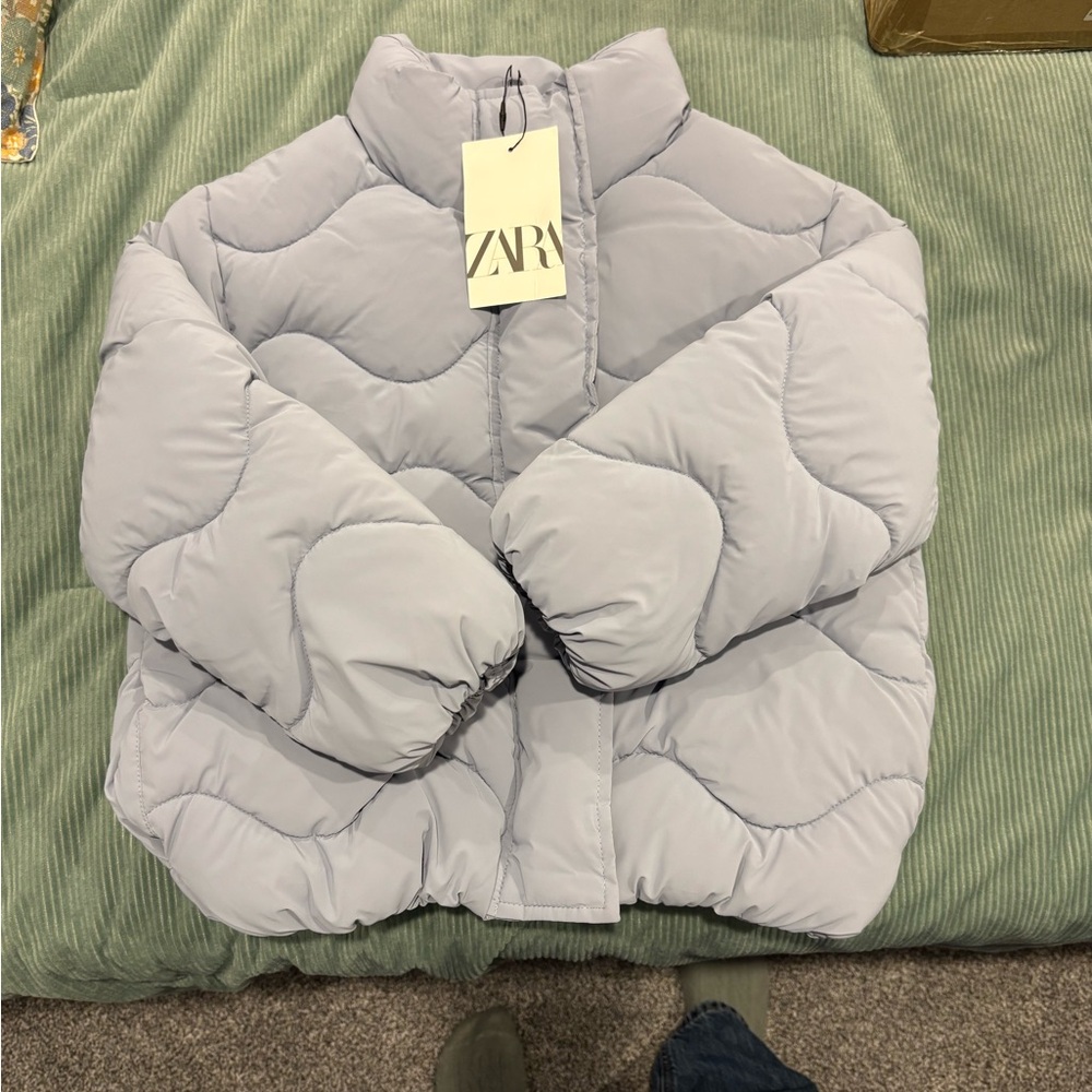 ZARA Light Blue Girls Quilted Jacket Size 6/7